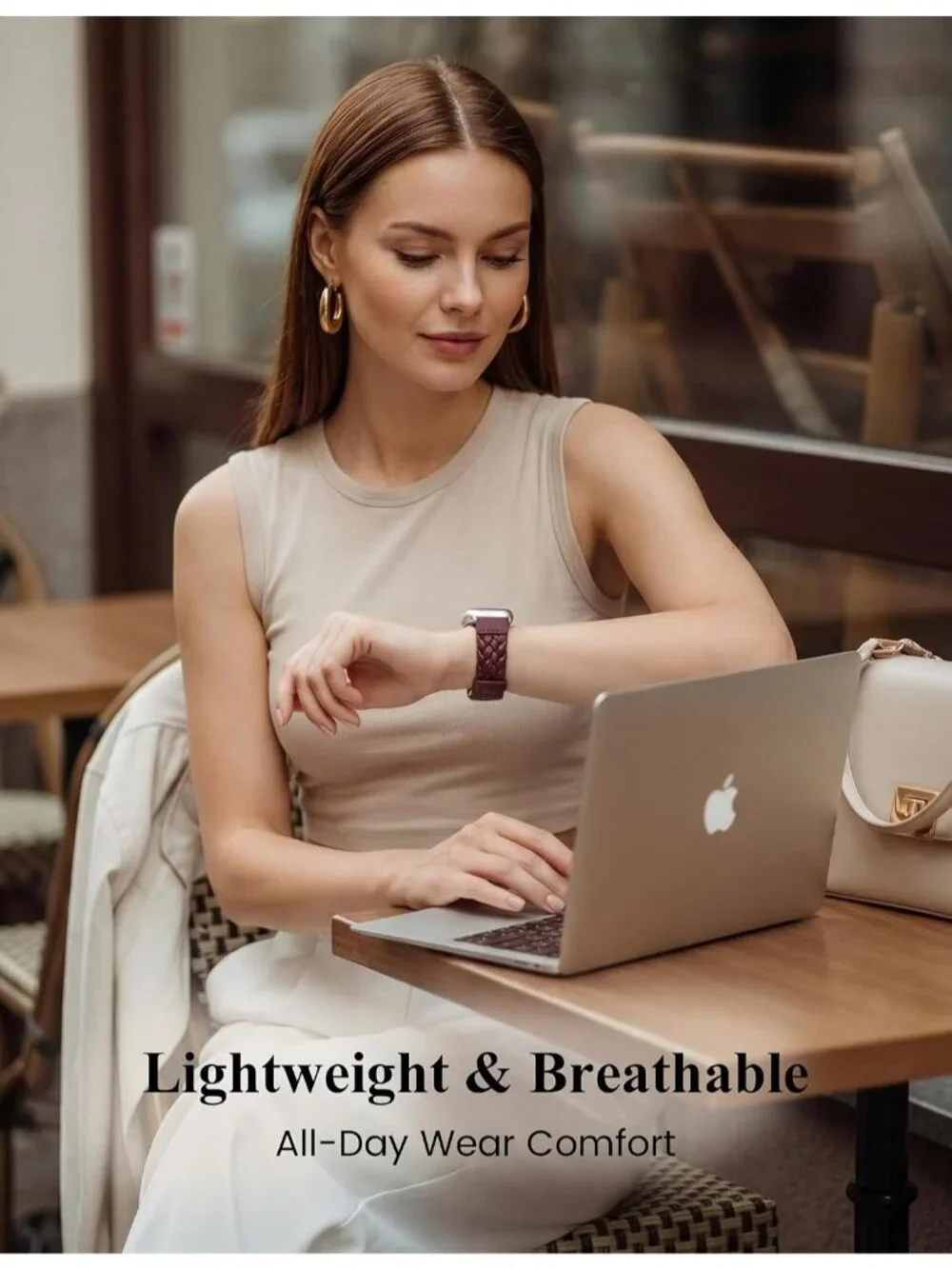 Women's Burgundy/Silver Braided Leather Strap Compatible with Apple Wrist Watch